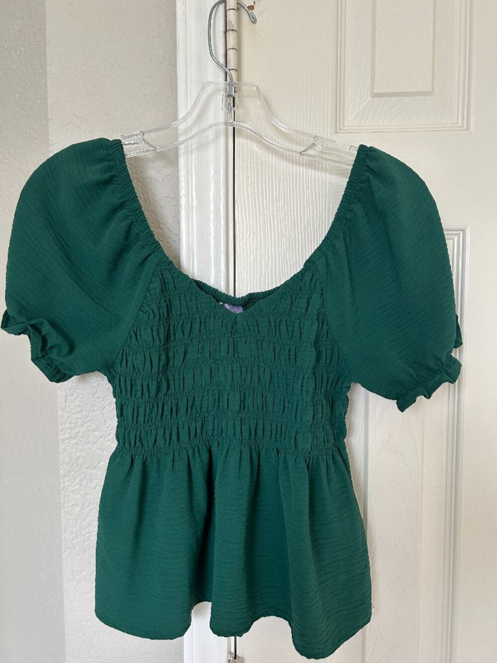 No Boundaries Short Puffed Sleeve Stretch Bodice Shirt - Dark Green - Med (7-9)